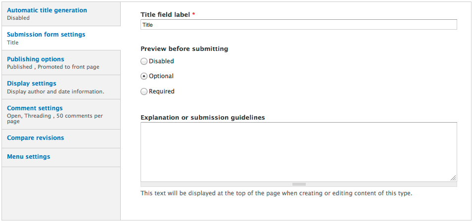 Submission form settings