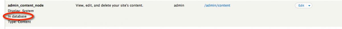 Screenshot showing the View named admin_content_node as in the database